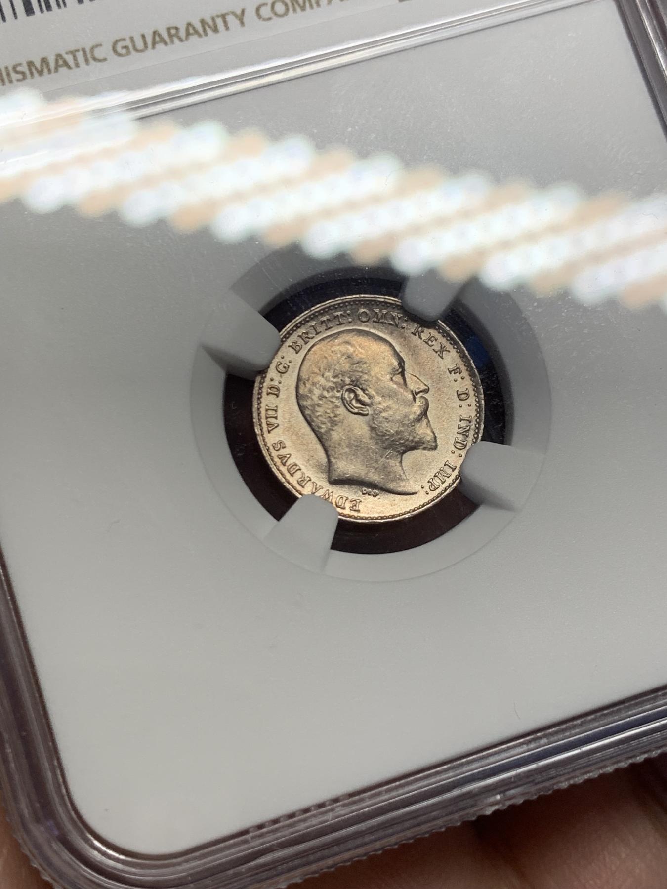 《竞宝斋》第270场- 周日，周一，周二  3场连拍 （全场包邮） NGC MS64 英国1902年爱德华七世3便士银币