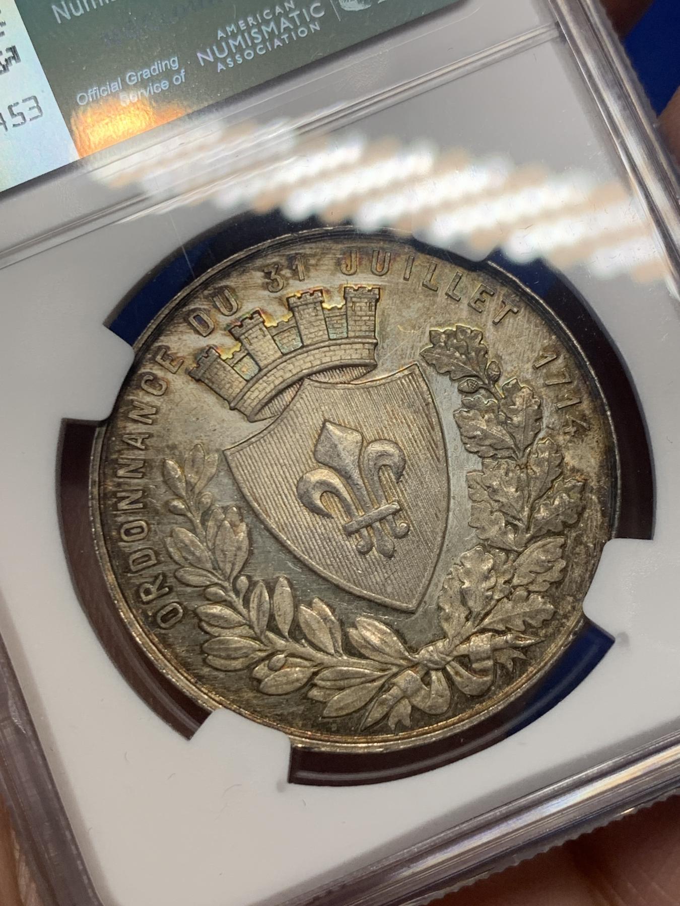 《竞宝斋》第271场-八角与章专场 周日，周一，周二  3场连拍 （全场包邮） NGC-MS64 法国里尔商会银质jeton