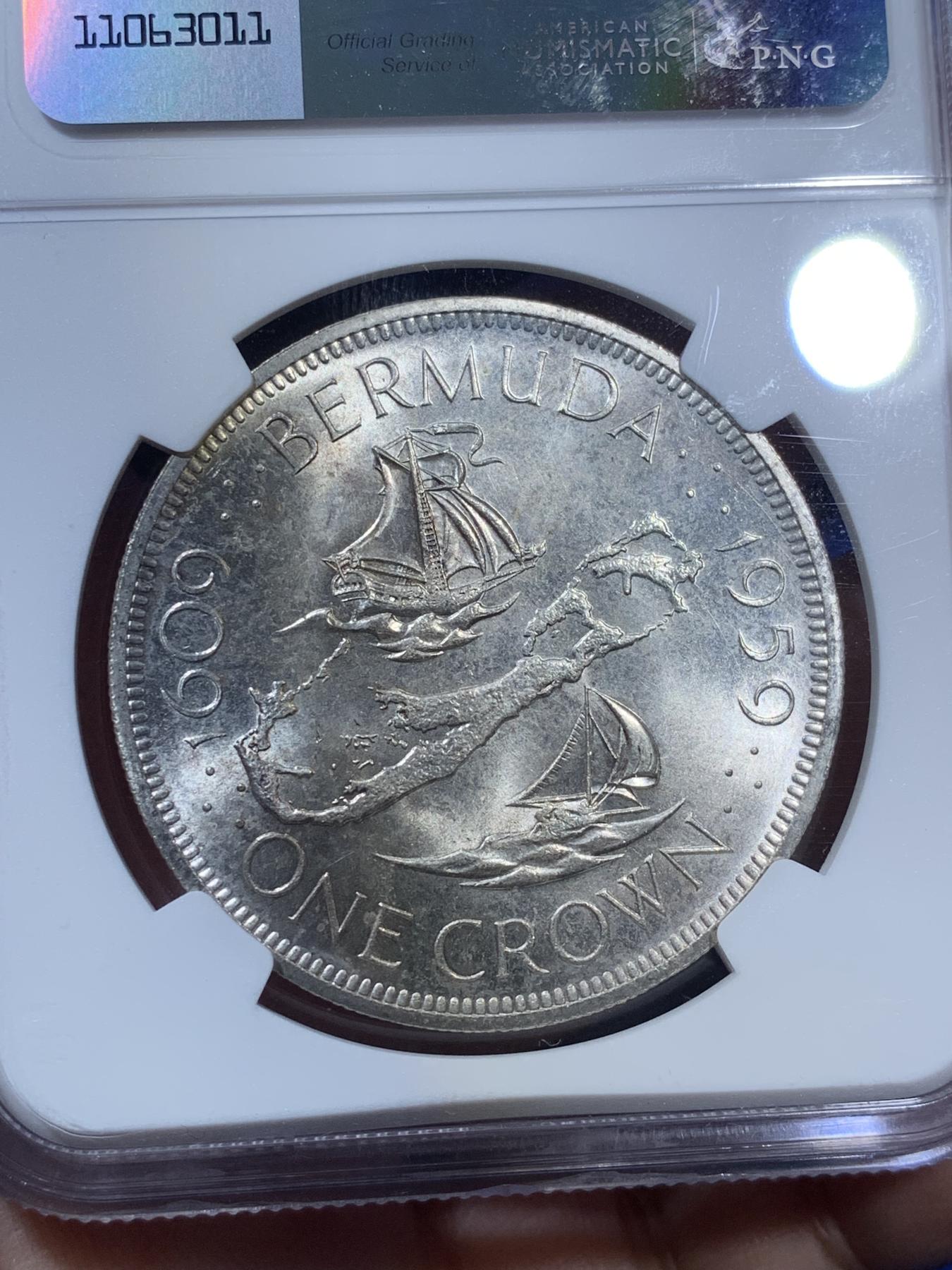 《竞宝斋》第270场- 周日，周一，周二  3场连拍 （全场包邮） NGC MS65 英属百慕大1959年伊丽莎白二世青年头像克朗银币 经典女王头像 高分好品