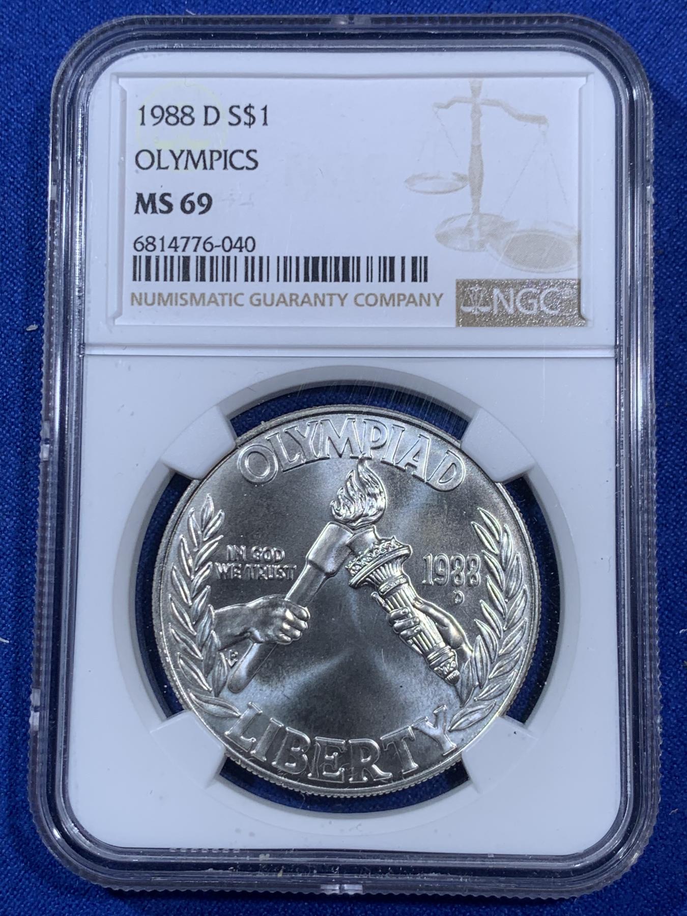 《竞宝斋》第270场- 周日，周一，周二  3场连拍 （全场包邮） NGC MS69 美国1988年D版奥运1美元大银币