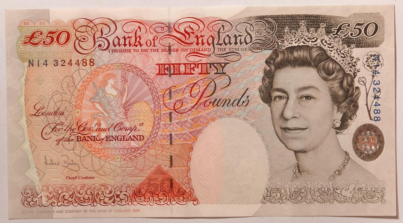紫瑗钱币——第353期拍卖——纸币场 英国 1994年 E序列 英格兰银行第一任行长 约翰·霍布伦 50英镑 UNC