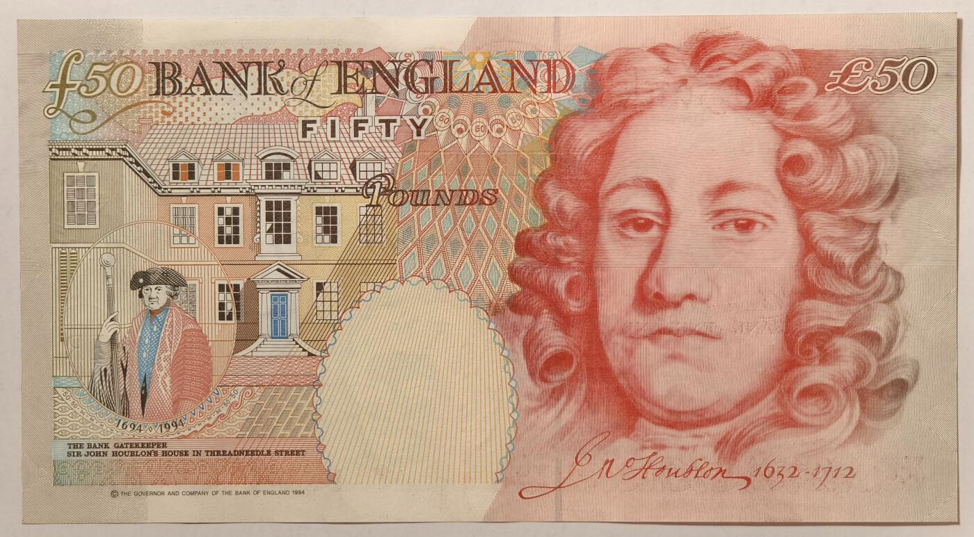 紫瑗钱币——第353期拍卖——纸币场 英国 1994年 E序列 英格兰银行第一任行长 约翰·霍布伦 50英镑 UNC