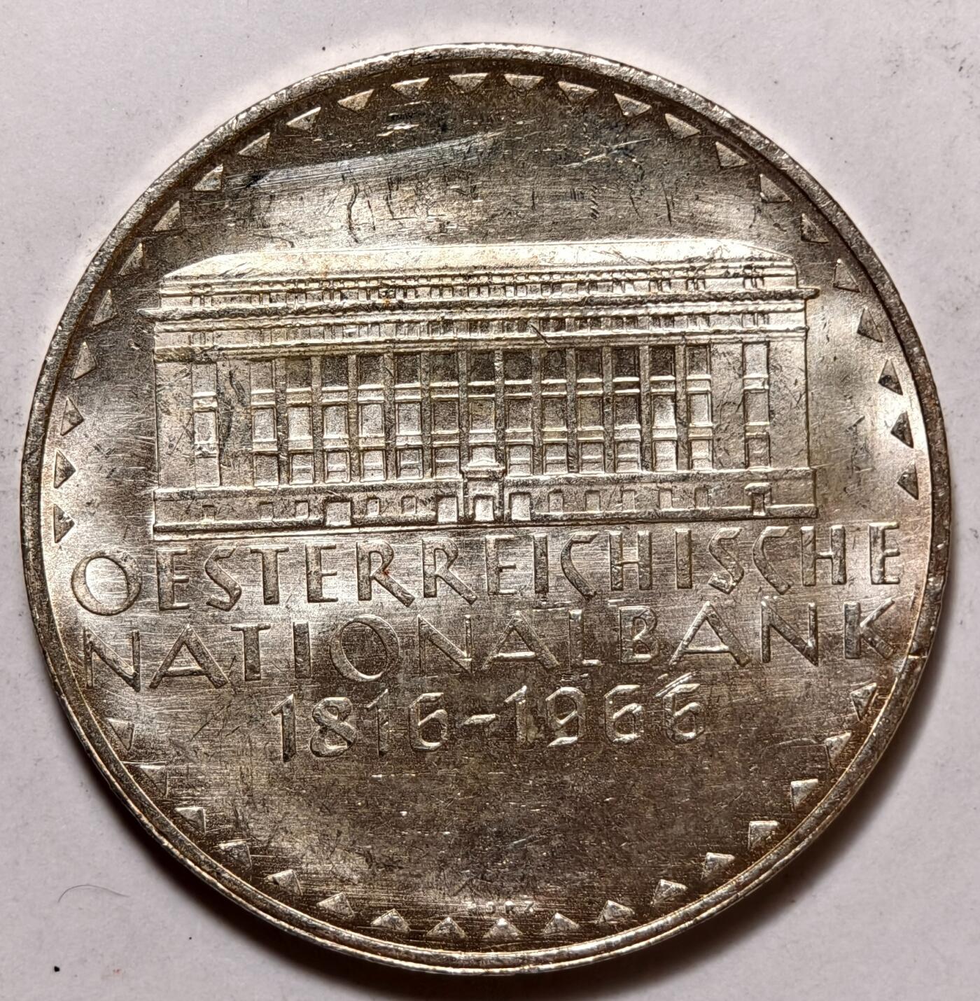 紫瑗钱币——第372期拍卖 奥地利 1966年 国家银行150周年 50先令 20克 0.9银 UNC