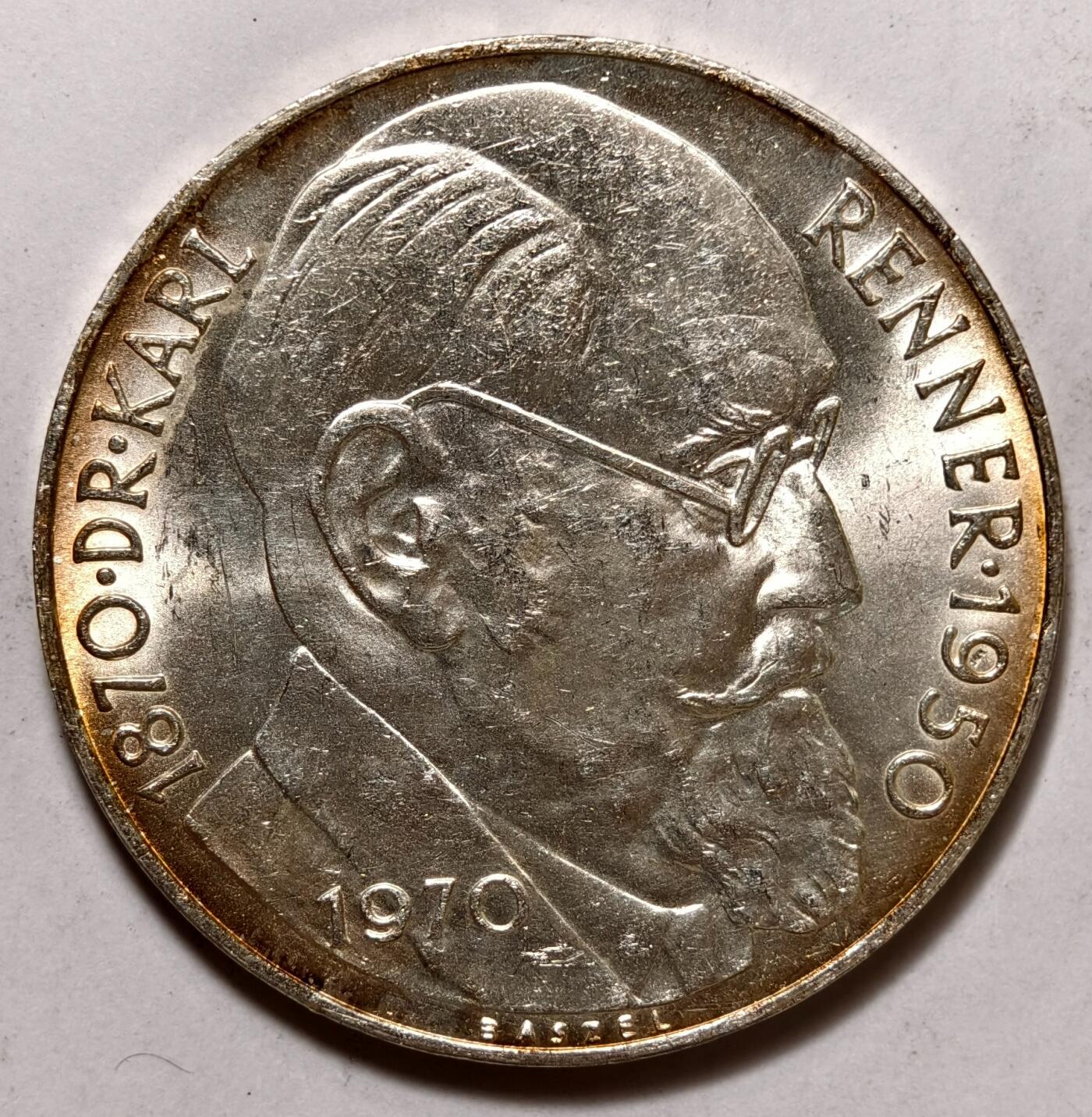 紫瑗钱币——第372期拍卖 奥地利 1970年 总统卡尔蕾纳 诞辰100周年 50先令 20克 0.9银 UNC