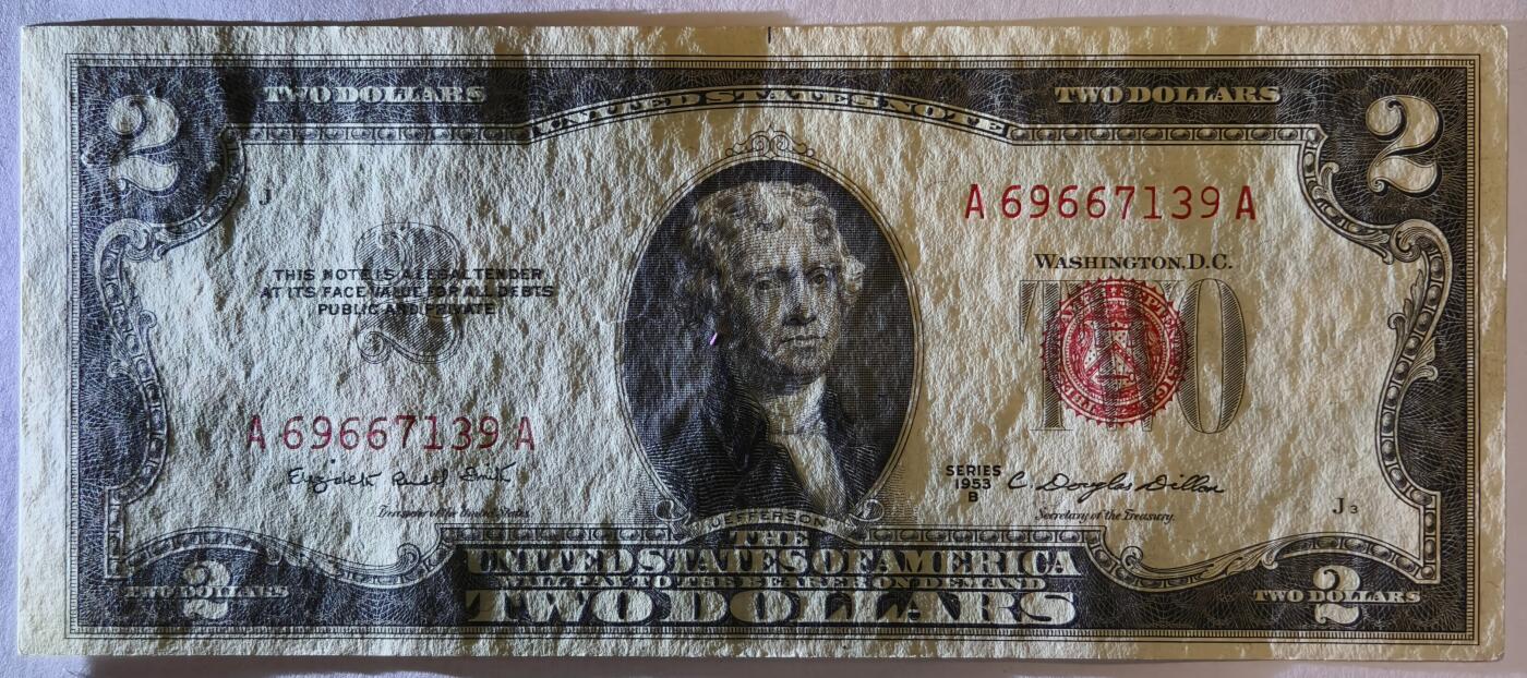 紫瑗钱币——第353期拍卖——纸币场 美国 1953年 B序列 托马斯·杰斐逊 2美元 红印 政府券 UNC-