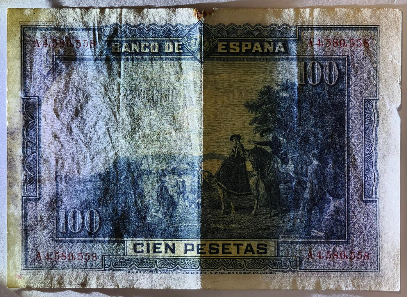 紫瑗钱币——第353期拍卖——纸币场 西班牙 1928年 中央银行 油画《唐吉坷德》 100比塞塔 AU