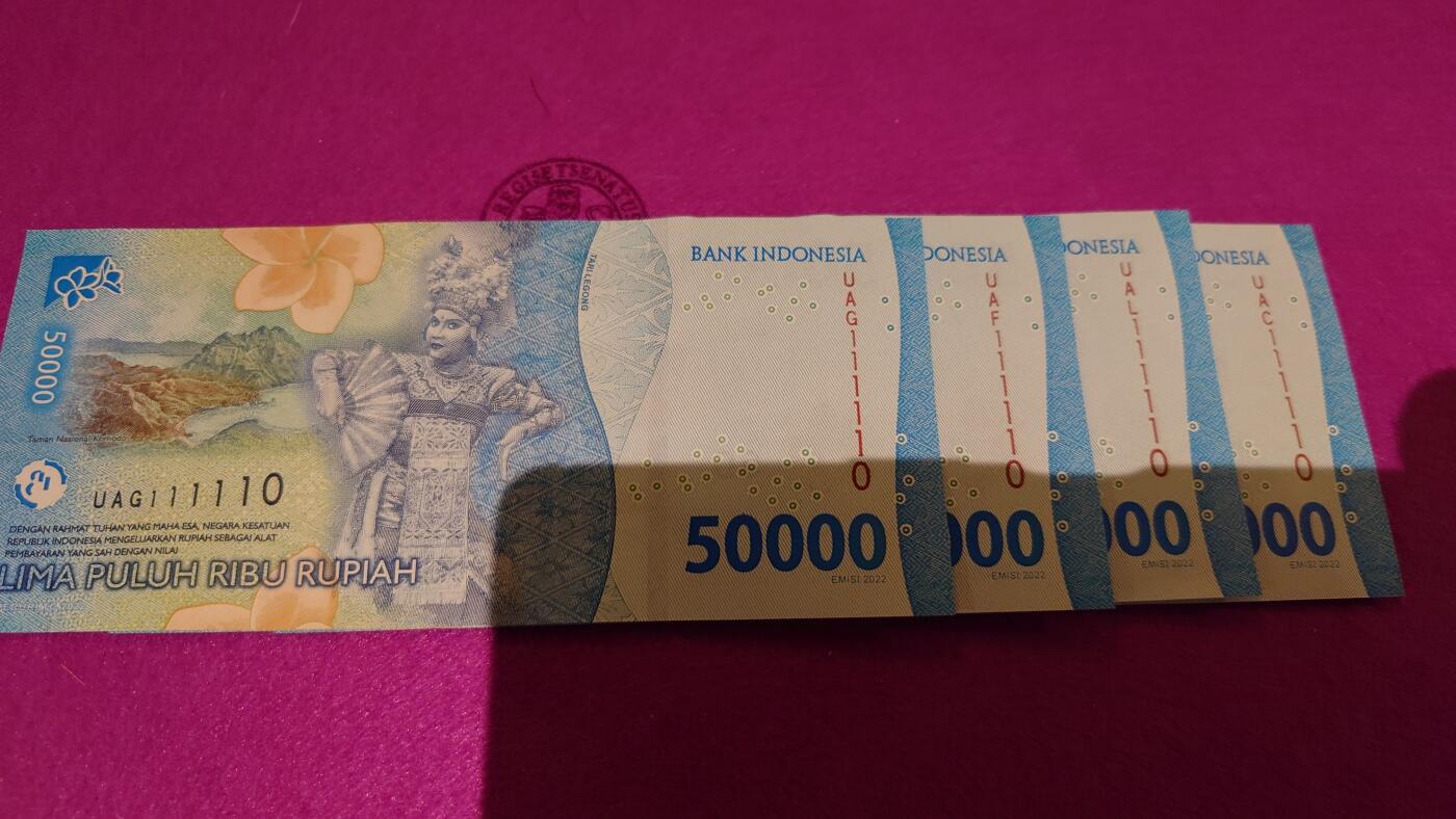 【世界钱币】精选微拍第107期暨2024年第18期  评级币裸钞混合版低价起拍 2022年印度尼西亚5万卢比 如图4张为一件一起拍 全新绝品二进制号码