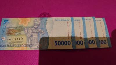 【世界钱币】精选微拍第107期暨2024年第18期  评级币裸钞混合版低价起拍 - 2022年印度尼西亚5万卢比 如图4张为一件一起拍 全新绝品二进制号码