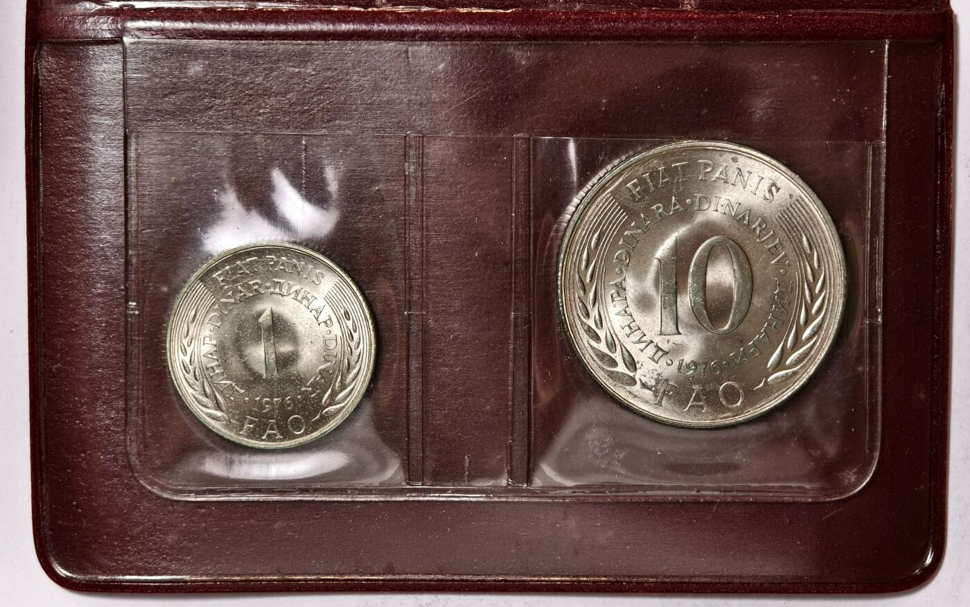 紫瑗钱币——第354期拍卖 南斯拉夫 1976年 世界粮农组织FAO 1 10第纳尔 UNC 纪念币 2枚套 原包装