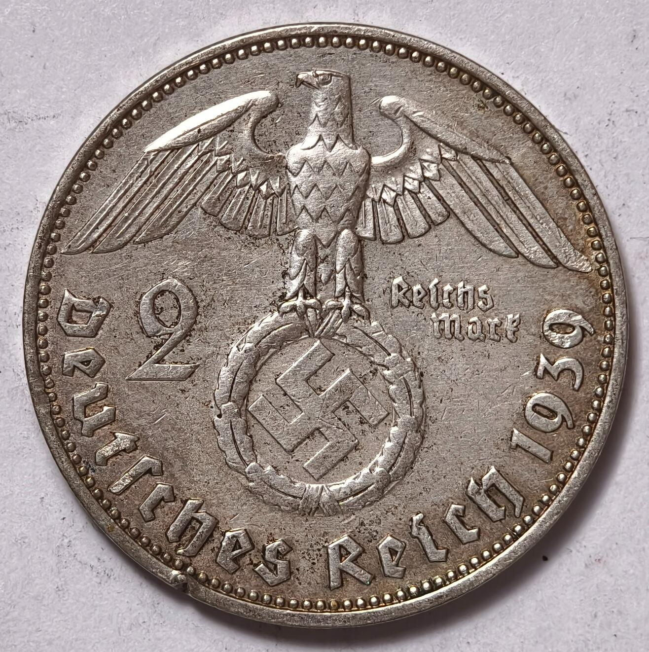 紫瑗钱币——第354期拍卖 德国 1939年 J版 兴登堡 字符 2马克 8克 0.625银