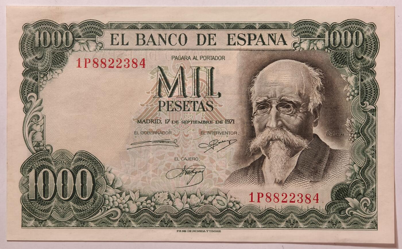 紫瑗钱币——第353期拍卖——纸币场 西班牙 1971(1974)年 何塞·埃切加赖 1000比塞塔 UNC (P-154)