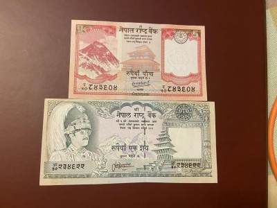 【炜奕收藏】旧钞专场，全场0+1，无最低佣金 - 两张尼泊尔不同时期纸币，UNC-品相