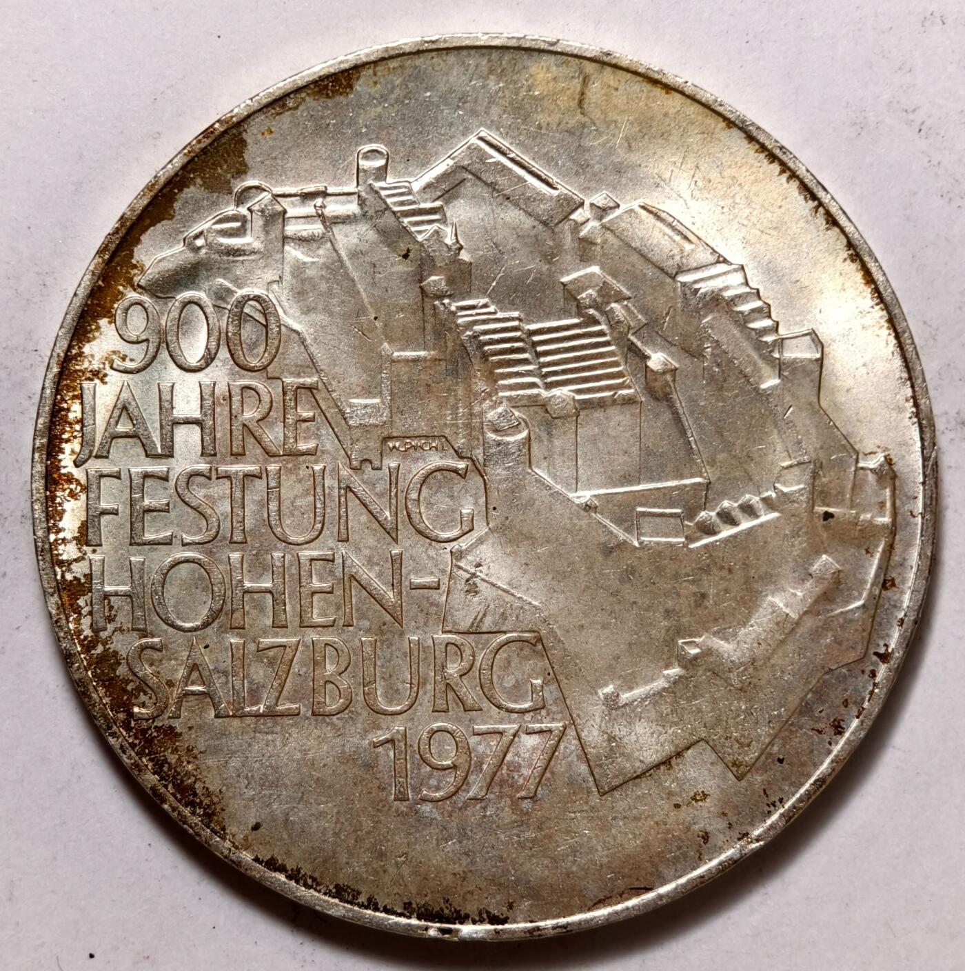 紫瑗钱币——第372期拍卖 奥地利 1977年 霍亨萨尔茨堡要塞900周年 100先令 24克 0.64银