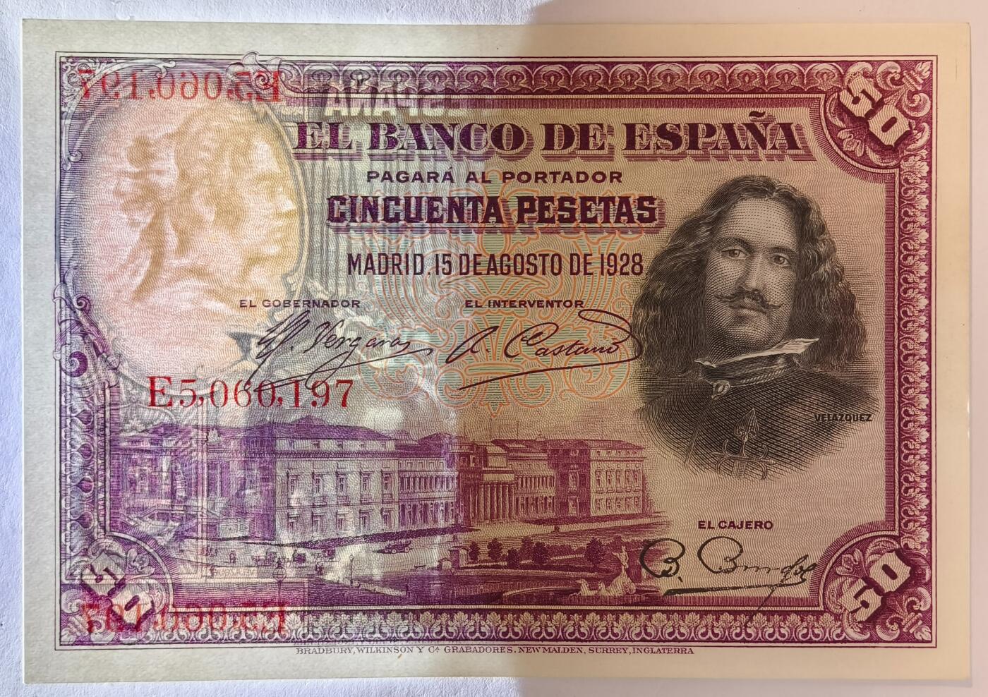 紫瑗钱币——第353期拍卖——纸币场 西班牙 1928年 油画《布雷达的献城》50比塞塔 UNC-