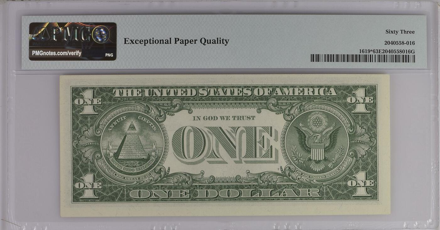 PMG美元专场 补号序列号:*03858052A 1美元蓝库印银圆券Silver Certificate, $1 1957 Small Size