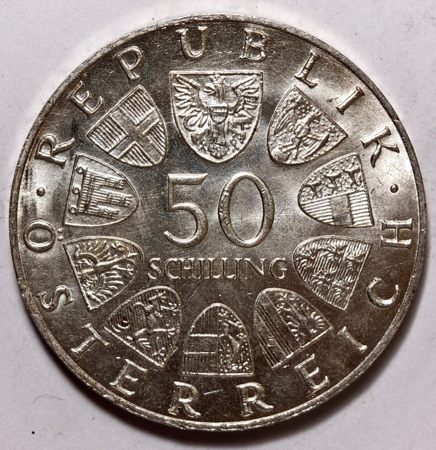 紫瑗钱币——第372期拍卖 奥地利 1966年 国家银行150周年 50先令 20克 0.9银 UNC