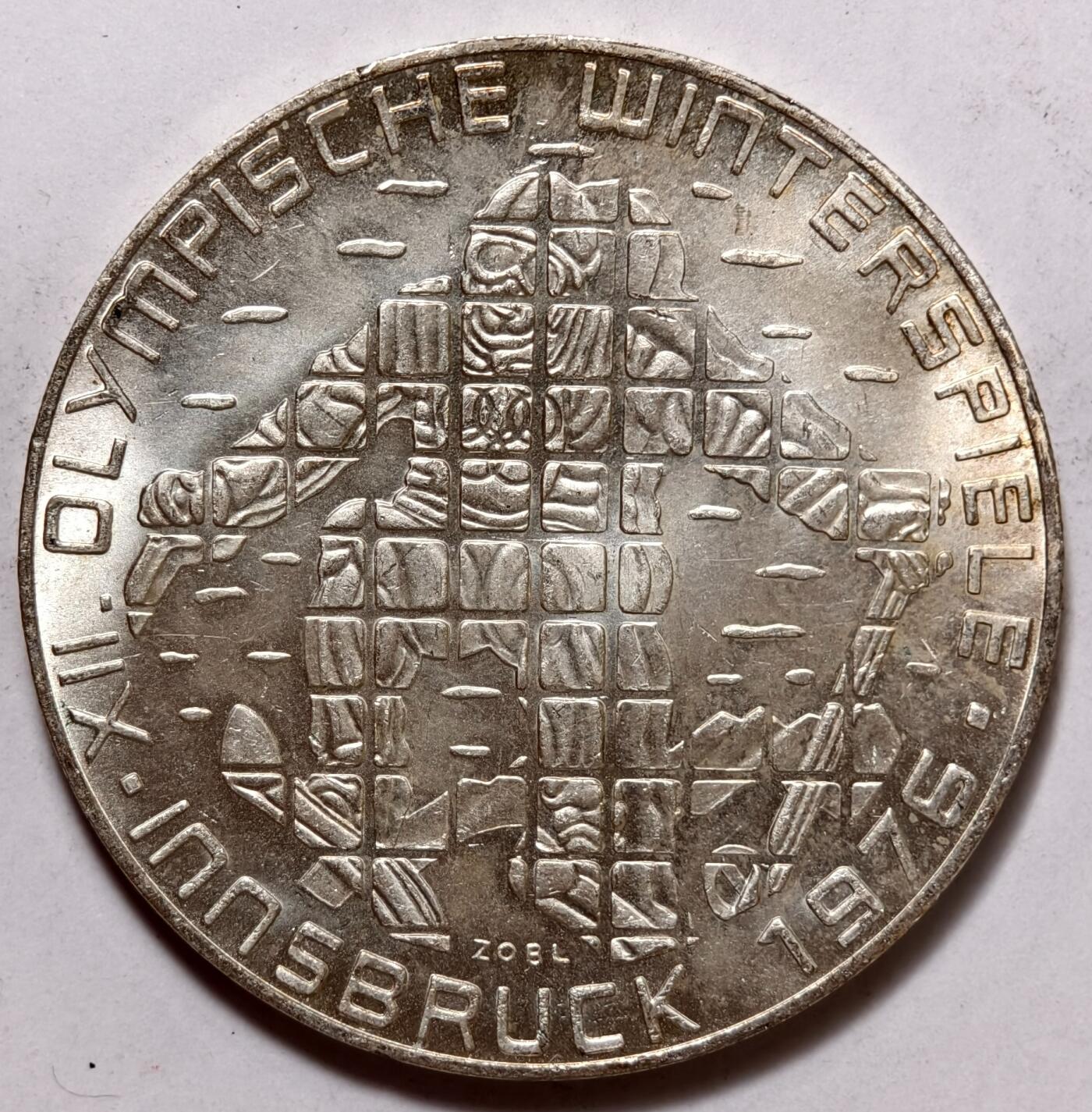 紫瑗钱币——第484期 奥地利 1976年 因斯布鲁克冬奥运 滑雪 100先令 24克 0.64银 UNC