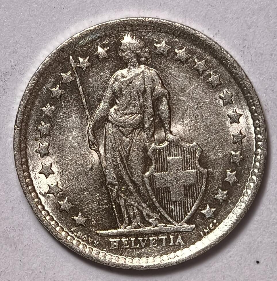 紫瑗钱币——第354期拍卖 瑞士 1963年 B版 赫尔维蒂女神 1/2法郎 2.5克 0.835银 UNC