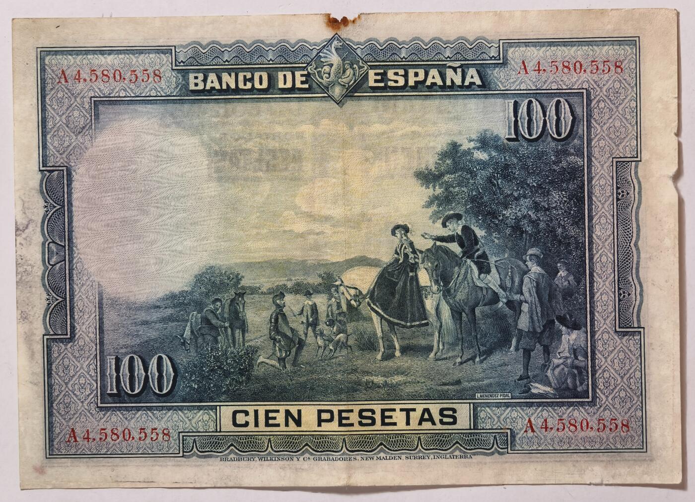 紫瑗钱币——第353期拍卖——纸币场 西班牙 1928年 中央银行 油画《唐吉坷德》 100比塞塔 AU