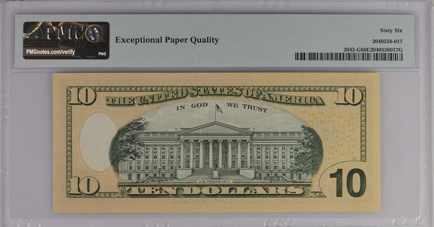 PMG美元专场 豹子身MGA冠序列号:MG00863338A 10美元绿库印联邦券Federal Reserve Note Chicago, $10 2013 Small Size