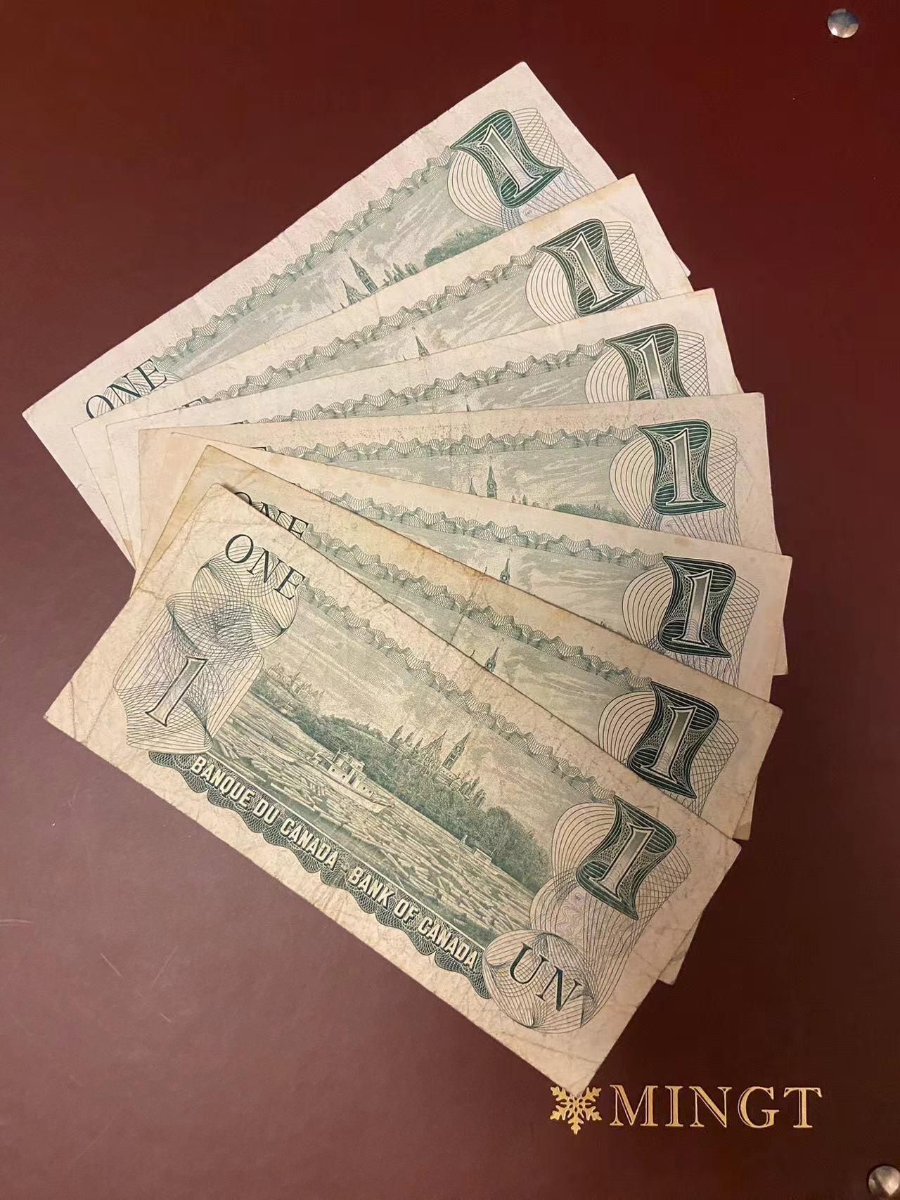 【炜奕收藏】旧钞专场，全场0+1，无最低佣金 7张早期加拿大景版1元纸币，AUC-流通品相