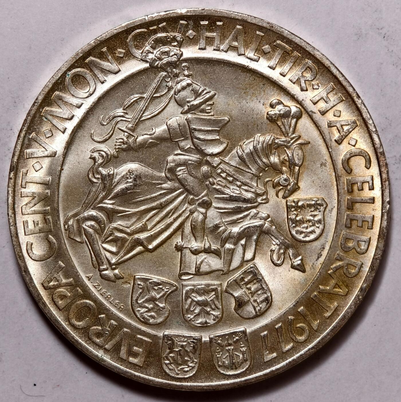 紫瑗钱币——第354期拍卖 奥地利 1977年 萨尔茨堡建市900周年 100先令 24克 0.64银 UNC