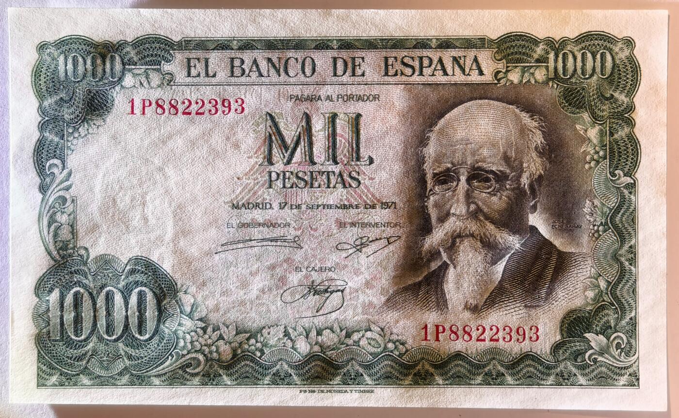 紫瑗钱币——第353期拍卖——纸币场 西班牙 1971(1974)年 何塞·埃切加赖 1000比塞塔 UNC (P-154)