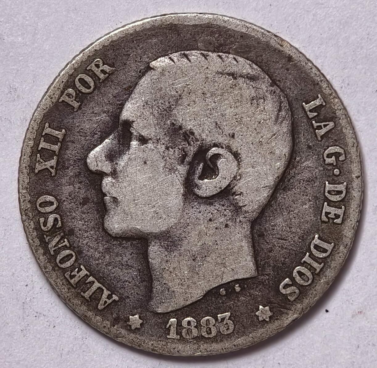 紫瑗钱币——第354期拍卖 西班牙 1883年 阿方索十二世 1比塞塔 5克 0.835银