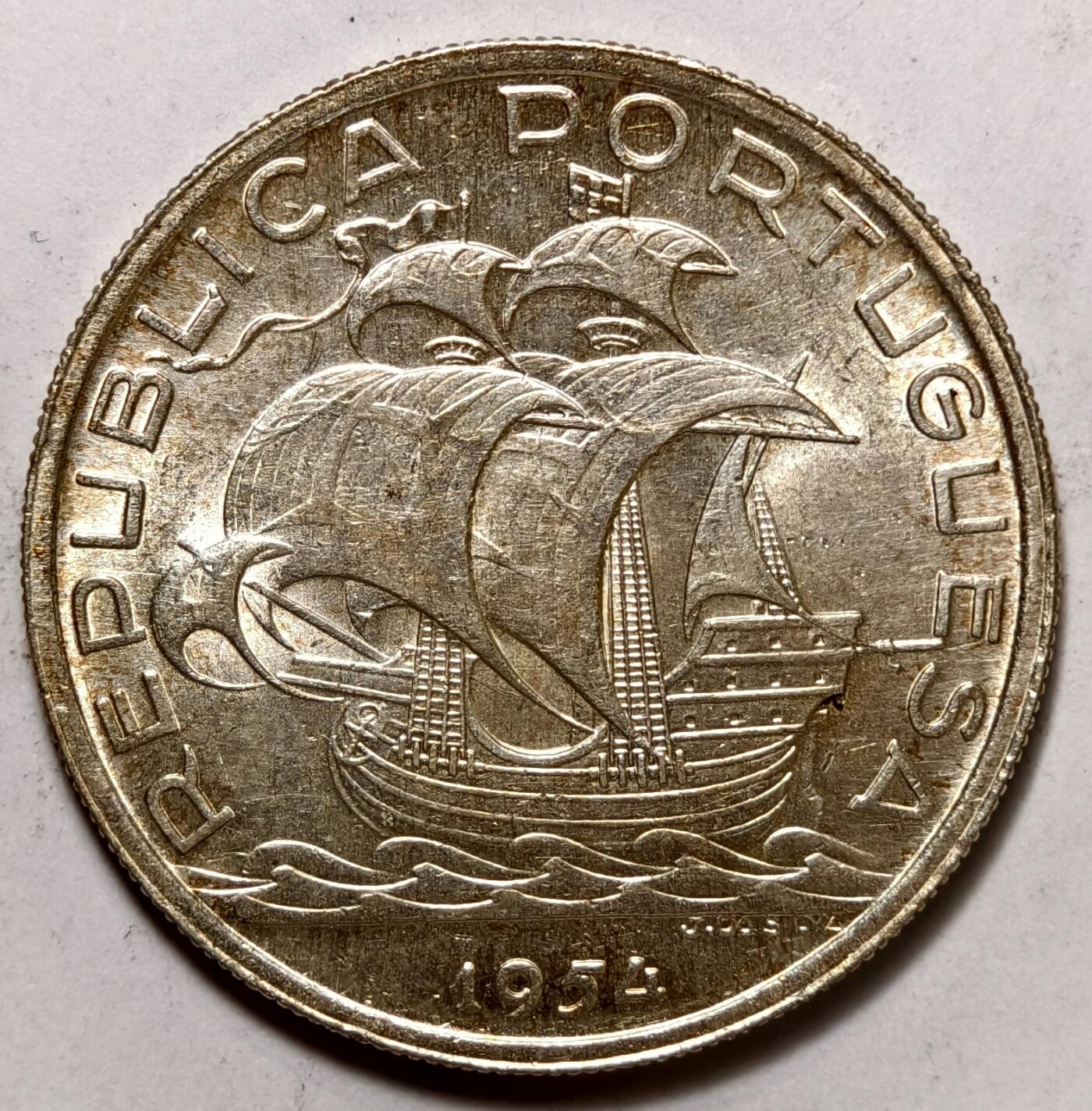 紫瑗钱币——第372期拍卖 葡萄牙 1954年 10埃斯库多 12.4克 0.835银 UNC