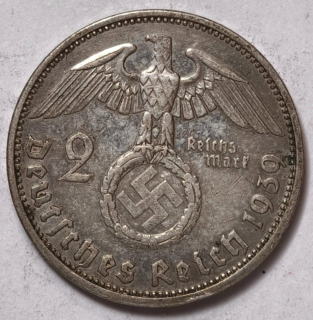 紫瑗钱币——第354期拍卖 德国 1939年 A版 兴登堡 字符 2马克 8克 0.625银