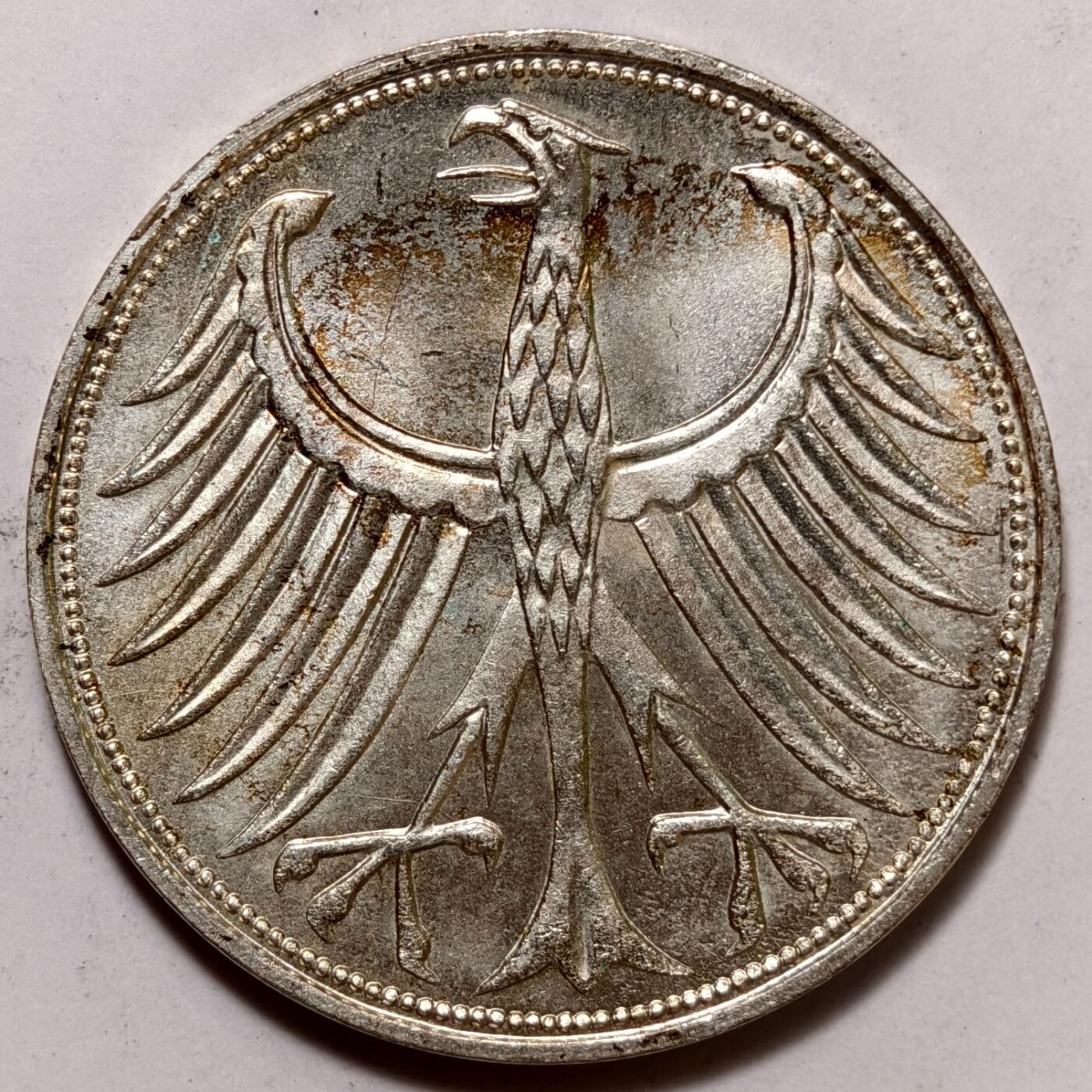 紫瑗钱币——第372期拍卖 联邦德国 1967年 J厂 流通 5马克 11.2 0.625银 UNC 少见厂