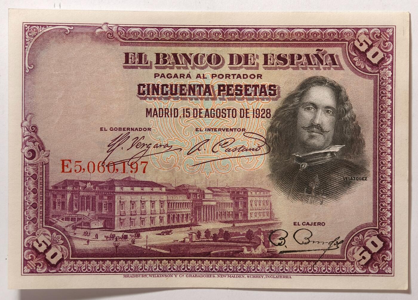 紫瑗钱币——第353期拍卖——纸币场 西班牙 1928年 油画《布雷达的献城》50比塞塔 UNC-