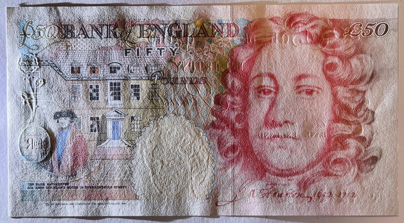 紫瑗钱币——第353期拍卖——纸币场 英国 1994年 E序列 英格兰银行第一任行长 约翰·霍布伦 50英镑 UNC