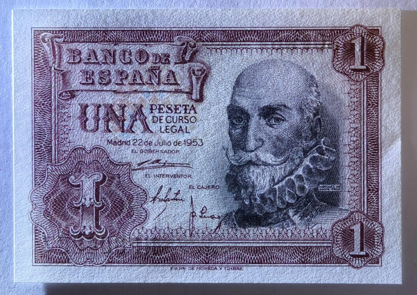 紫瑗钱币——第353期拍卖——纸币场 西班牙 1953年 阿尔瓦罗 1比塞塔 UNC