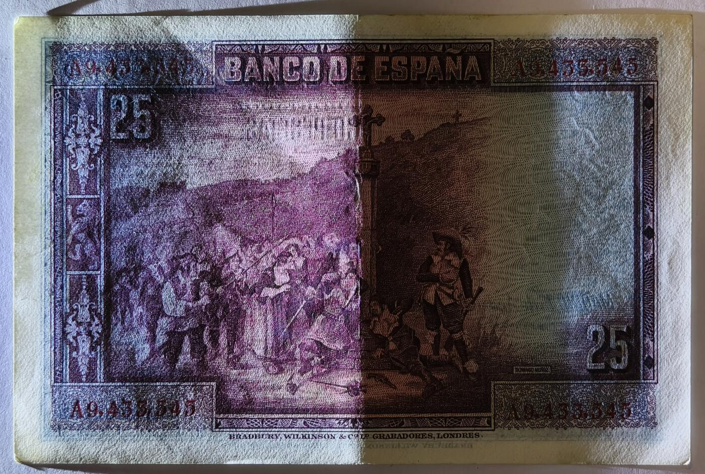 紫瑗钱币——第353期拍卖——纸币场 西班牙 1928年 卡尔德隆 25比塞塔 AU