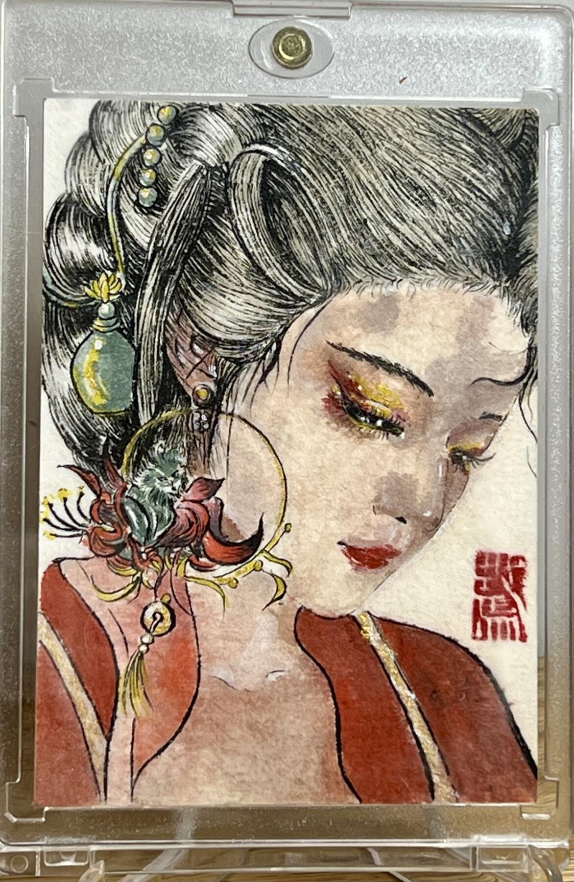 白泽拍卖卡牌专场第2期 2023 野马手绘卡 红衣仕女 1/1 卡砖封装