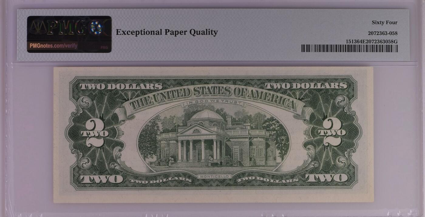 PMG美元专场 AA首发冠A05251372A 2美元红库印战争券Legal Tender Note, $2 1963 Small Size