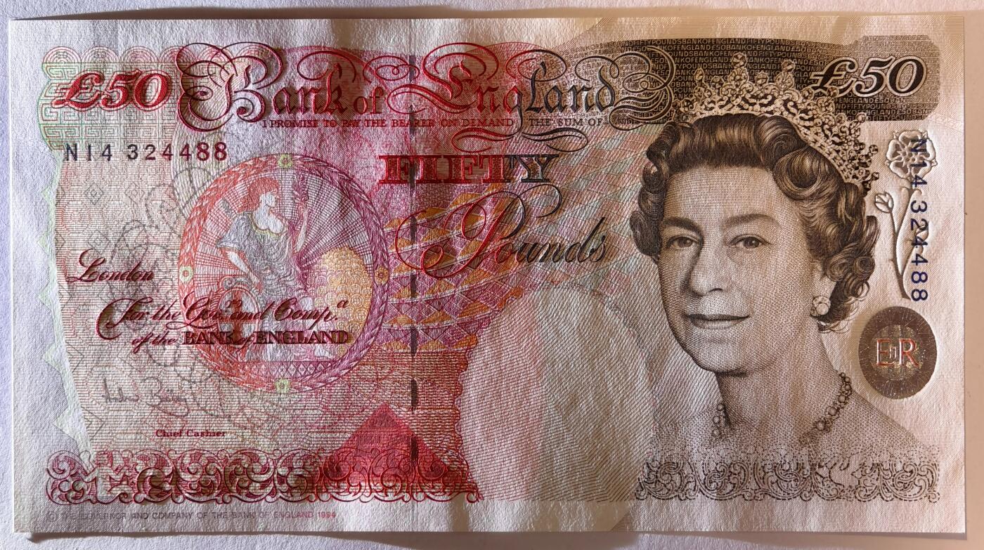 紫瑗钱币——第353期拍卖——纸币场 英国 1994年 E序列 英格兰银行第一任行长 约翰·霍布伦 50英镑 UNC