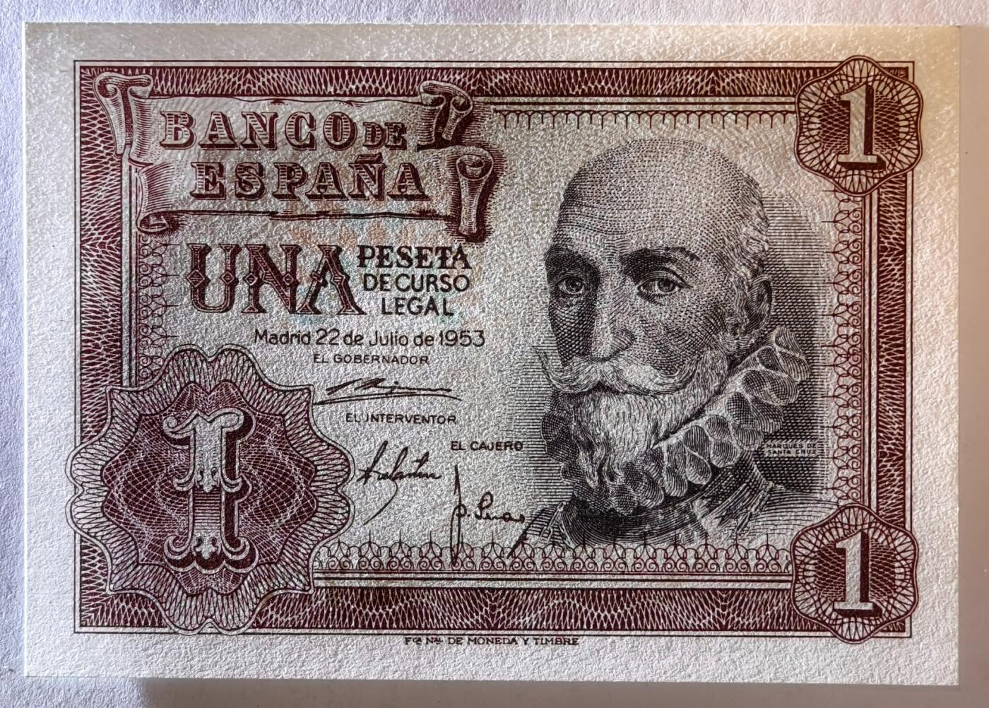 紫瑗钱币——第353期拍卖——纸币场 西班牙 1953年 阿尔瓦罗 1比塞塔 UNC