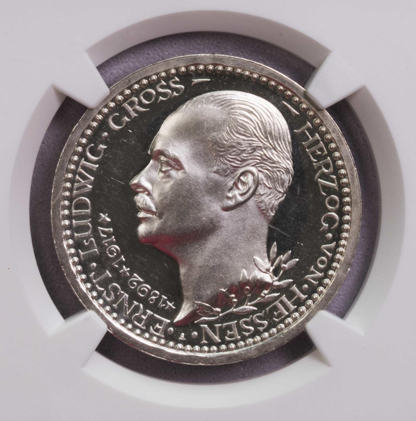 NGC-PF65 1917黑森达姆斯塔特3马克银币名誉品精致CA状态