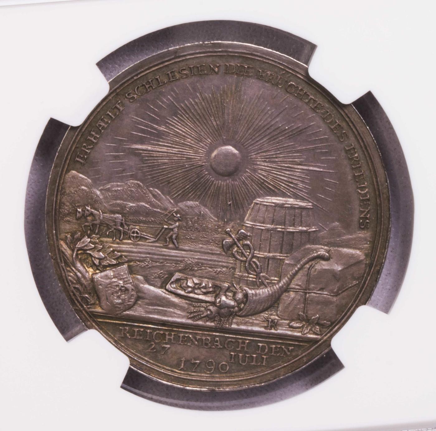 NGC-MS62 1790普鲁士赖兴巴赫公约银章冠军老包浆