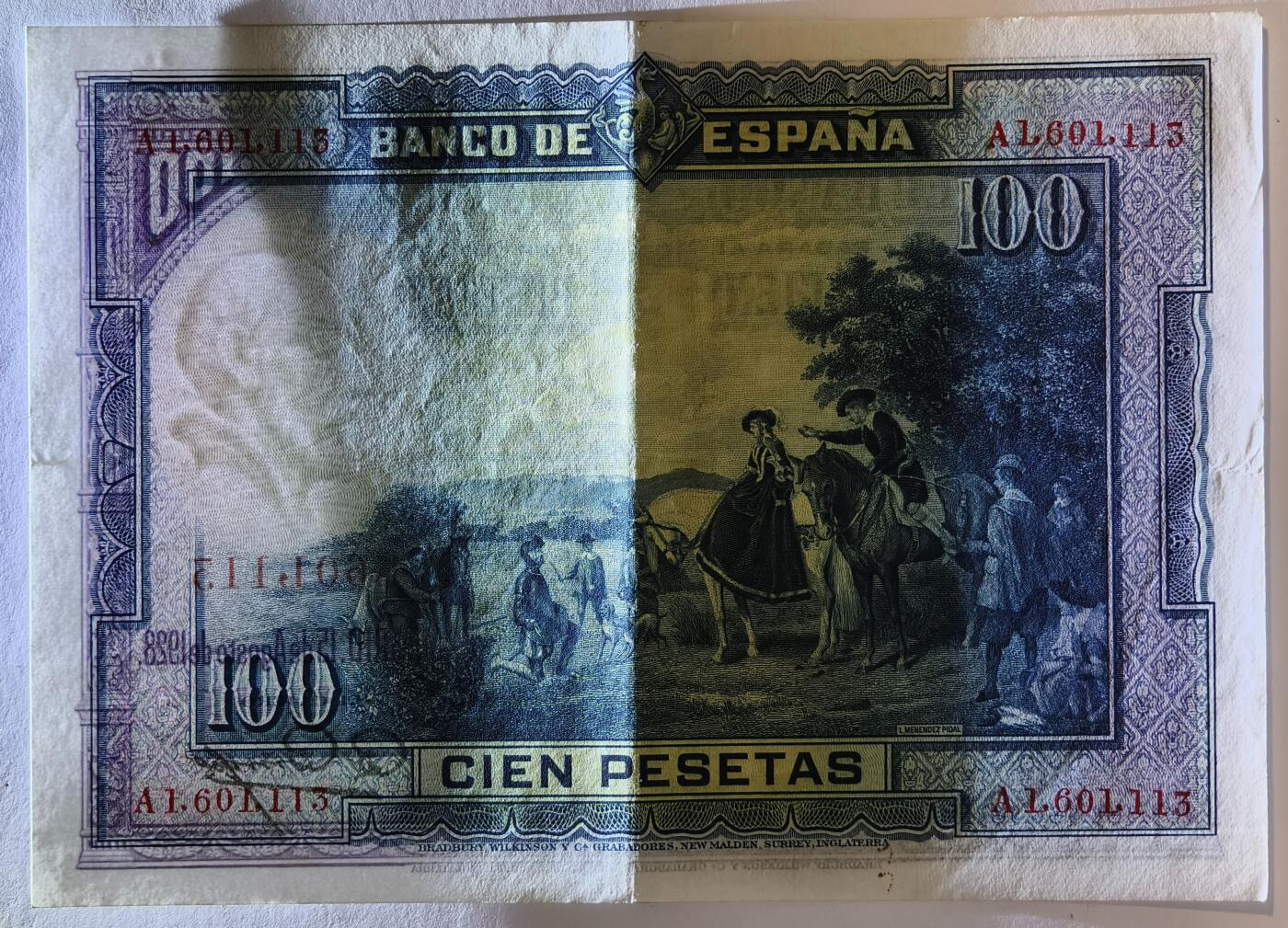 紫瑗钱币——第353期拍卖——纸币场  西班牙 1928年 中央银行 油画《唐吉坷德》 100比塞塔 AU