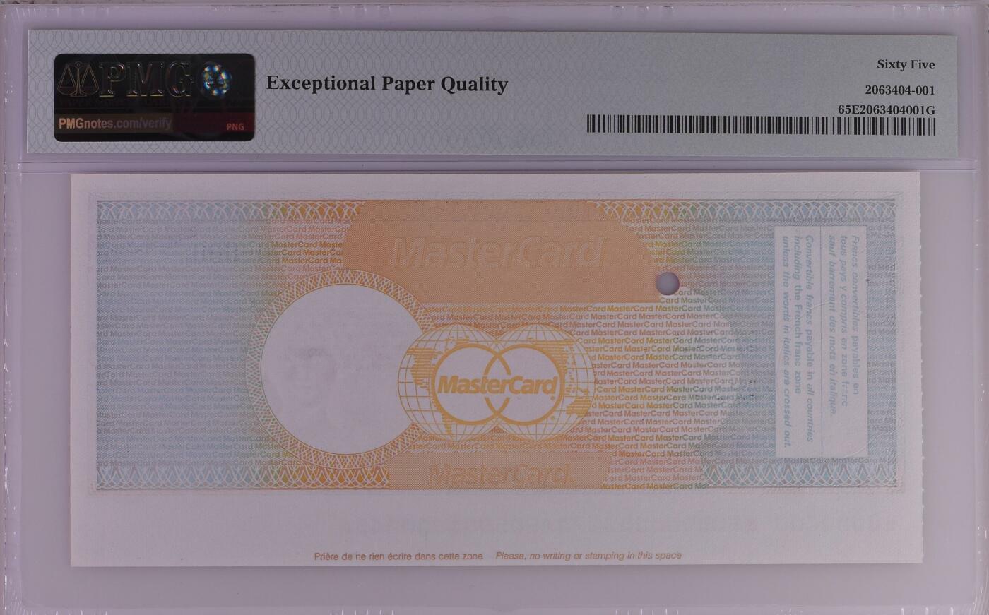 PMG美元专场 美国运通旅行支票票样200 French Francs Euro Travellers Cheque Wmk: Woman's Head
