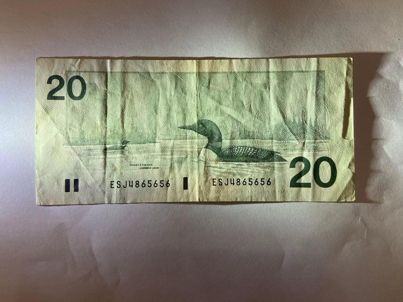 【炜奕收藏】旧钞专场，全场0+1，无最低佣金 早期加拿大鸟版20元纸币，XF品相