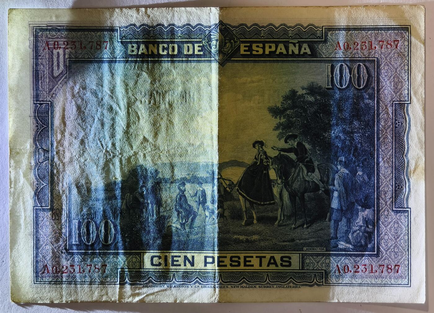 紫瑗钱币——第353期拍卖——纸币场 西班牙 1928年 中央银行 油画《唐吉坷德》 100比塞塔 AU