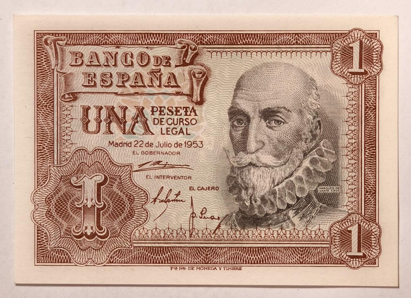 紫瑗钱币——第353期拍卖——纸币场 西班牙 1953年 阿尔瓦罗 1比塞塔 UNC