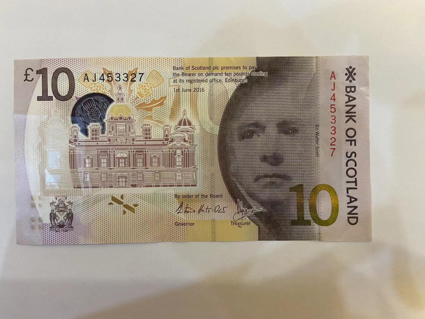 【炜奕收藏】旧钞专场，全场0+1，无最低佣金 苏格兰银行10磅，AUC品相
