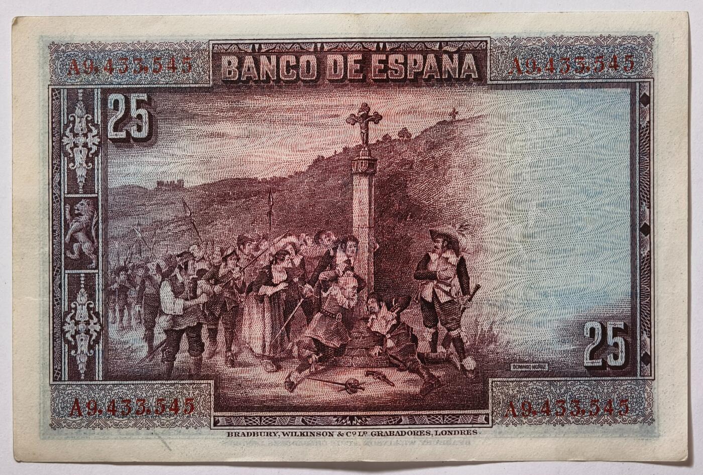 紫瑗钱币——第353期拍卖——纸币场 西班牙 1928年 卡尔德隆 25比塞塔 AU