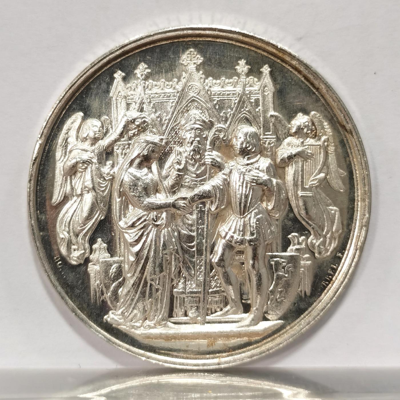 博洋堂世界钱币拍卖第078期（全场包邮） 法国结婚纪念银章 丰饶边角铭 直径约37mm，重约22.6g