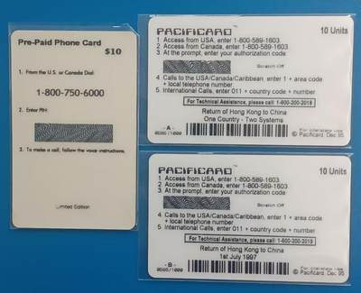 《卡拍》第288期拍卖5月25日晚22：10时延时截拍 美国密码卡《香港回归-一国两制》两组三枚新卡，一枚带卡册，另两枚为拼图卡。